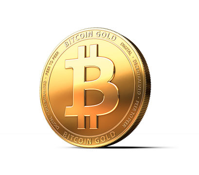 Bitcoin Gold (BTG) isolated on white background with copy space - as the result of latest Bitcoin's Hard Fork. 3D rendering