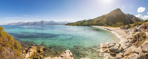 Fototapeta na wymiar Sandy beach and coastline of Desert des Agriates in Corsica