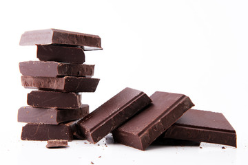close up of chocolate bars isolated on white background
