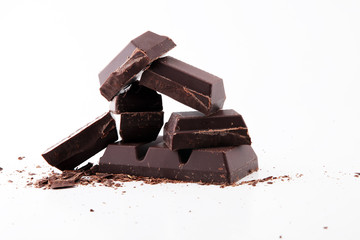 close up of chocolate bars isolated on white background