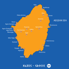 Island of naxos in Greece orange map and blue background - obrazy, fototapety, plakaty