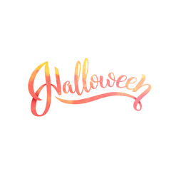 Happy Halloween vector lettering. Holiday calligraphy with spider and web for banner, poster, greeting card, party invitation.