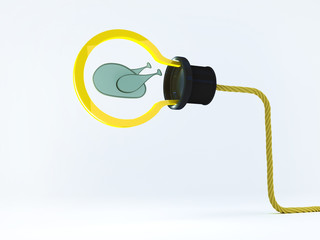 3D bulb with the sign of a chicken inside. 3D rendering