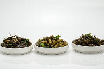 Thai North east food fried warm and grasshopper