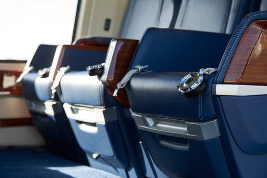 Close Up Of Seats In Empty Helicopter Cabin