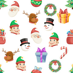 Seamless Christmas New Year Winter Holiday Xmas Icons Set Cartoon Design Transparent Background Vector Illustration