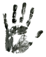 Close-up of black hand print on white background