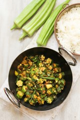 Okra fry / Bhindi Masala, selective focus
