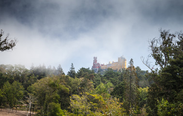 Fototapeta na wymiar Pena Palace on the top of the Sintra Mountains