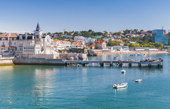 Seaside cityscape of Cascais in summer day