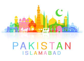 Pakistan Travel Landmarks. - obrazy, fototapety, plakaty