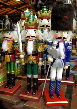 Nutcracker toy soldiers at Christmas market in Prague, Czech Republic
