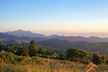 Morning sunrise at mountain view in warm tone at Khao Kho, Thailand