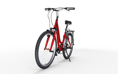 Plakat 3d illustration. Women's red bike looks to the right isolated on white background. Sport concept