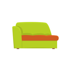 Green couch, living room or office interior, furniture for relaxation cartoon vector Illustration