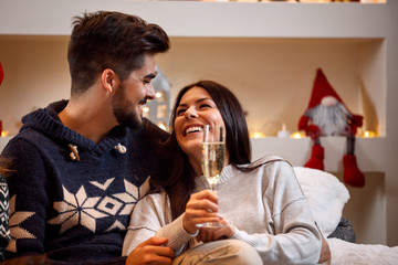 romantic couple toast for Christmas holiday.