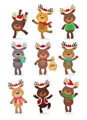 Santa's Reindeer Set. Vector illustrations of reindeer isolated on white background.