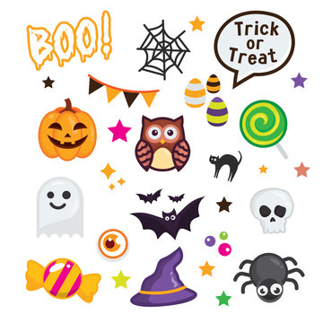 Happy Halloween elements on white background, set of character Halloween. Vector illustration.