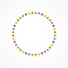 Cute minimalistic round colorful vector bunting frame with party flags with copy space