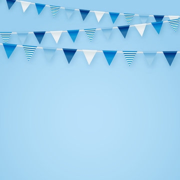 Minimalistic tender blue vector background with party flags buntings perfect for kids birthday greeting invitation cards design