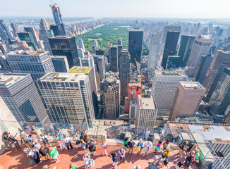 NEW YORK CITY - JUNE 9, 2013: Aerial view of Midtown skyscrapers. New York attracts 50 million...