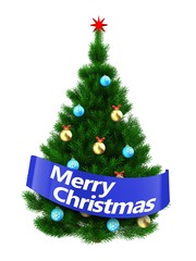 3d dark green Christmas tree with merry christmas sign