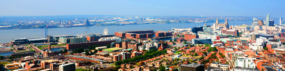 Liverpool, UK. Aerial view of downtown