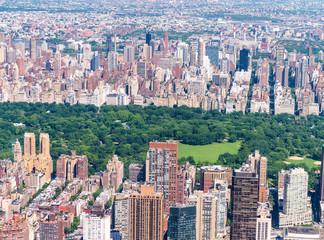Helicopter view of Midtown skyscrapers and Central Park, New York City