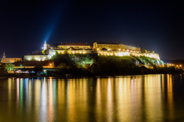 Fototapeta na wymiar Novi Sad, Serbia October 11, 2017: Petrovaradin fortress at night