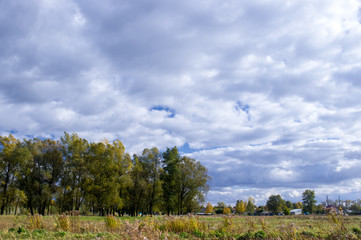 October landscape, clouds, sky, trees