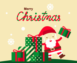 Christmas Greeting Card Vector Design  with Cute Santa Claus and Presents