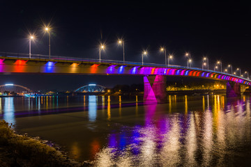 Fototapeta na wymiar Novi Sad, Serbia October 11, 2017: Rainbow bridge, Novi Sad, Serbia