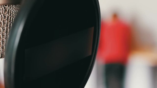 Studio microphone in recording studio close up view