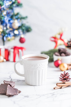 hot chocolate cup with christmas decoration