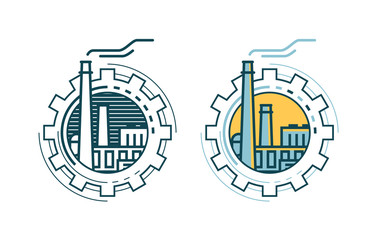 Industry, industrial enterprise, factory logo or label. Vector illustration