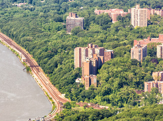 Fototapeta na wymiar Aerial view of city skyline along the river