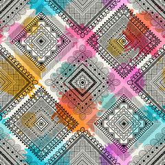 Seamless pattern, patchwork tiles. Can be used on packaging paper, fabric, background for different images, etc. Freehand drawing