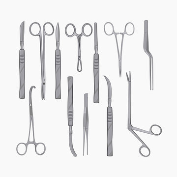 Surgical instruments isolated on white background. Medical tools collection.