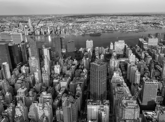 Aerial view of Midtown skyscrapers at night, New York City