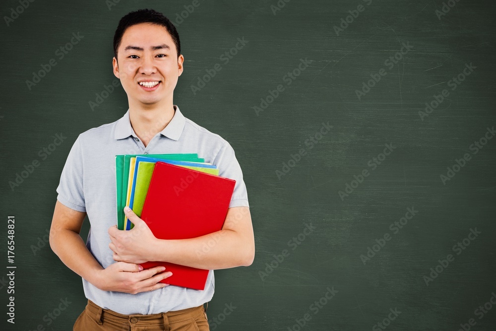 Poster Composite image of smiling man holding files