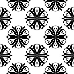 Black floral seamless pattern on white background