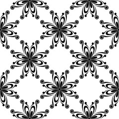 Black floral seamless pattern on white background