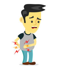 Sad sick young man with unhealthy liver 