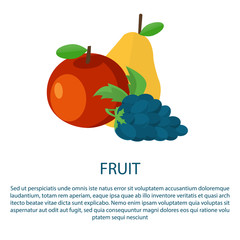 Fruit Poster with Ripe Apple Yellow Pear and Grape