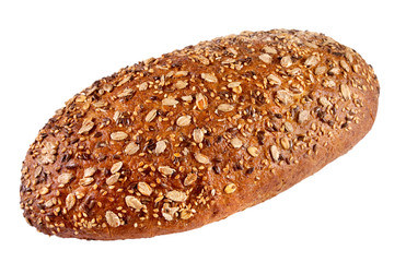 Rye-wheat bread with different seeds isolated on a white background