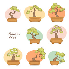 Set of bonsai trees in a pot, cartoon sketched style, vector illustration - 176551077