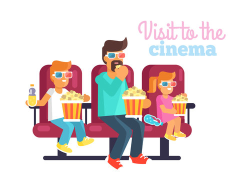 Visit to Cinema with Father Poster Illustration