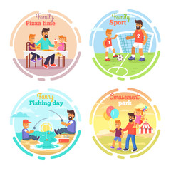 Fototapeta premium Father s Day Card with Happy Dads and Children