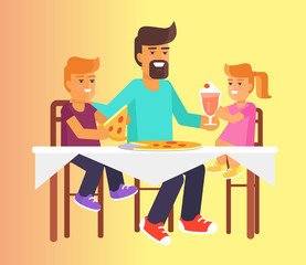 Family Pizza Vector Illustration in Fathers Day
