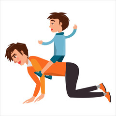 Little Boy Riding on his Father s Back Isolated